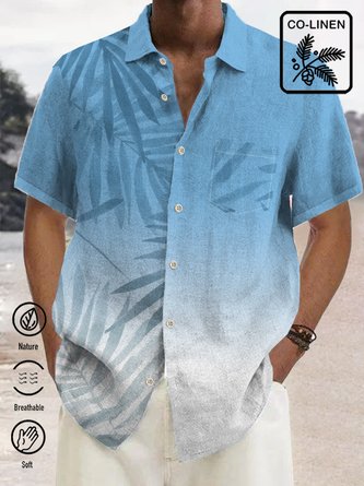 Royaura Cotton Linen Gradient Leaf Hawaiian Shirt Oversized Vacation Aloha Shirt
