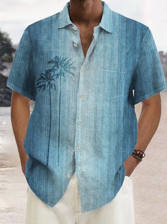 Royaura Natural Fiber Gradient Coconut Tree Hawaiian Shirt Oversized Vacation Aloha Shirt