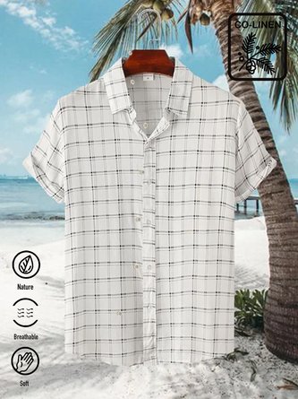 Cotton Linen Style American Casual Striped Plaid Versatile Linen Shirt