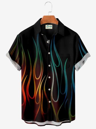 Royaura Artistic Multicolor Geometric Flame Print Car Breast Pocket Shirt Plus Size Shirt