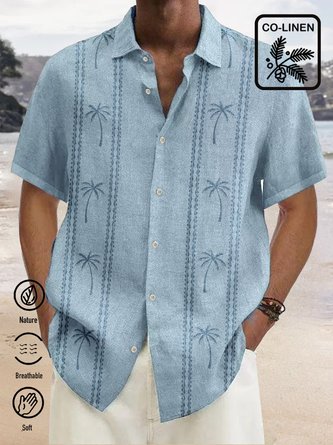 Royaura Cotton Linen Coconut Tree Vintage Bowling Hawaiian Shirt Oversized Vacation Aloha Shirt