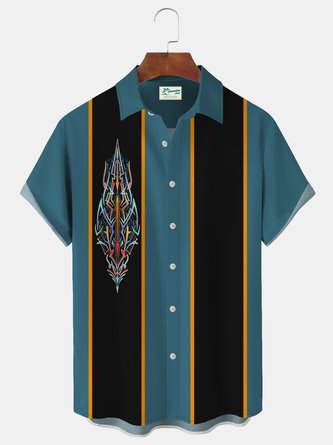 Royaura Retro Car Show Men's Vintage Bowling Shirts Stripe Art Casual Oversized Stretch Outdoor Camp Shirts