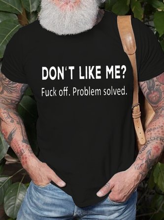 Royaura Men's Do Not Like Me Problem Solved Funny Graphic Print Casual Text Letters Loose Cotton T-Shirt