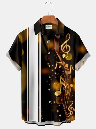 Royaura Music Notes Bowling Print Chest Bag Shirt Plus Size Dinner Bowling Shirt