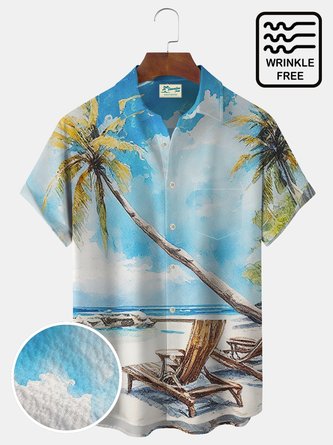 Royaura Coconut Tree Beach Hawaiian Shirt Oversized Vacation Aloha Wrinkle-Free Shirt