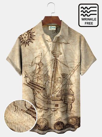 Royaura Vintage Pirate Nautical Hawaiian Shirt Oversized Vacation Aloha Wrinkle-Free Shirt