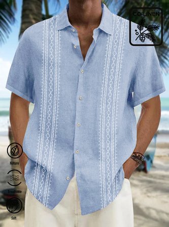 Royaura Holiday Casual Men's Guayabera Shirts Aztec Cotton Linen Blend Plus Size Camp Shirts