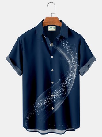 Royaura blue art aurora print chest pocket vintage shirt oversized shirt