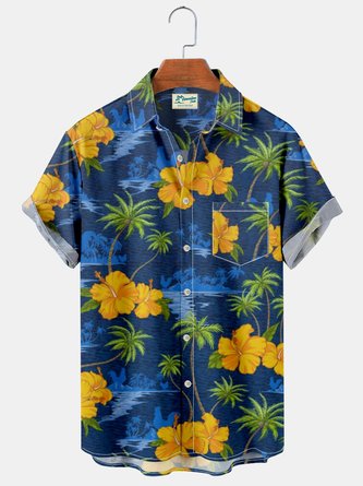 Royaura Hawaiian Coconut Wave Floral Botanical Print Breast Pocket Shirt Plus Size Shirt