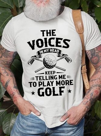 Royaura Men’s The Voices In My Head Keep Telling Me To Play More Golf Casual Text Letters Cotton Crew Neck T-Shirt