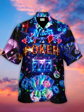 Royaura Vintage Neon Lucky Seven Casino Las Vegas Poker Hawaiian Oversized Aloha Shirt