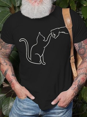 Royaura Men's Casual Simple Cat Print Short Sleeve T-shirt