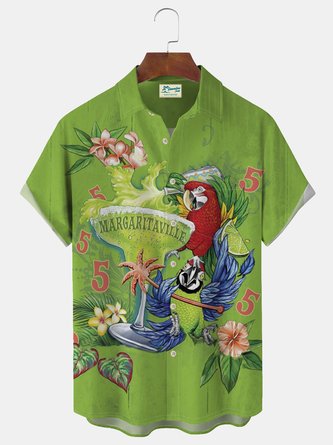 Royaura Parrot Men's Wine Hawaiian Short Sleeve Shirt