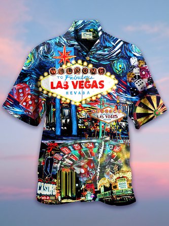 Royaura Las Vegas Poker Art Men's Hawaiian Shirts Stretch Oversized Aloha Button Down Shirts for Men and Women