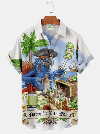 Royaura Hawaiian parrot pirate print chest pocket holiday shirt oversized shirt