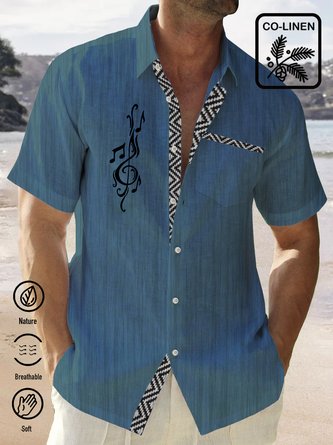 Royaura Cotton Linen Music Geometric Texture Vacation Beach Hawaiian Big & Tall Aloha Shirt