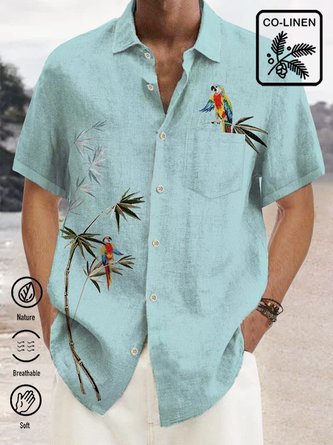 Royaura Green Nature  Fiber Comfortable Parrot Print Chest Bag Vintage Shirt Plus Size Shirt