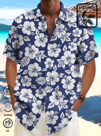 Royaura Cotton Linen Vintage Floral Print Holiday Beach Hawaii Oversized Aloha Comfortable Breathable Shirt