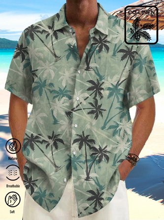 Royaura Cotton Linen Vintage Coconut Tree Print Holiday Beach Hawaii Oversized Aloha Comfortable Breathable Shirt