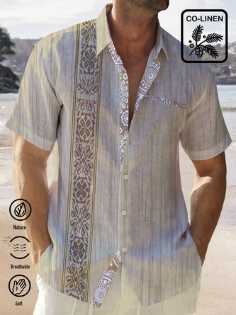 Royaura Cotton Linen Comfort Breathable Ethnic Aztec Pattern Vacation Beach Hawaiian Big & Tall Aloha Shirt