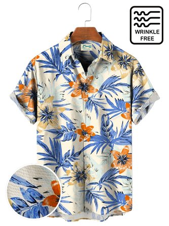 Royaura Beach Vacation Tropical Floral Men's Hawaiian Shirt Wrinkle Free Seersucker Plus Size Aloha Art Shirts