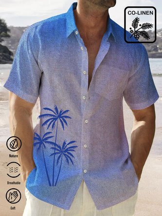 Royaura Cotton Linen Gradual Coconut Tree Men's Hawaiian Big & Tall Aloha Shirt