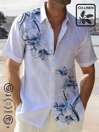 Royaura Cotton Linen Floral Men's Beach Hawaii  Aloha Shirts