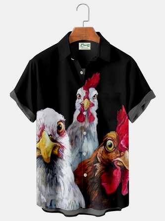 Royaura Easter Rooster Men's Holiday Black Large Shirt
