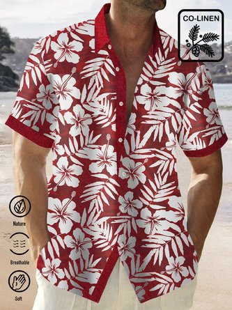Royaura Cotton Hemp Plant Lily Leaf Hawaiian Button Shirt Plus Size Shirt