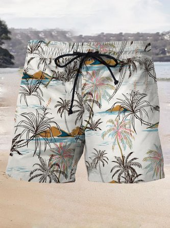 Royaura Coconut Tree Beach Waves Hawaii Breathable Moisture Absorbing Casual Shorts