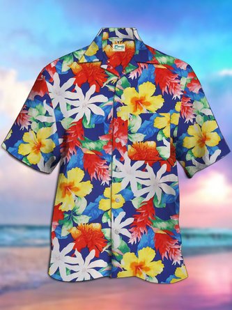 Royaura Beach Vacation Orchid Floral Seam Design Men's Hawaiian Shirt  Plus Size Aloha Art Shirts