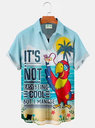 Royaura Men's Hawaiian Parrot Drinking Drink IT'S NOT EASY BEING COOL BUT I MANAGE Printed Big & Tall Short Sleeve Shirt