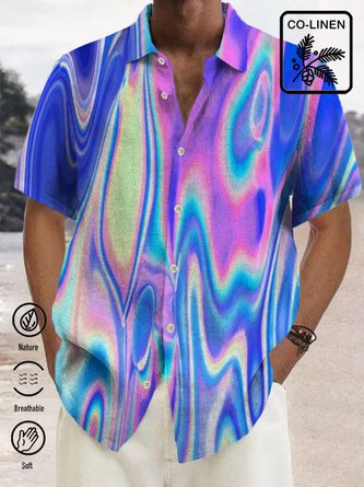 Royaura Cotton and linen gradient chest pocket short sleeve casual shirt