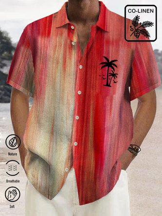 Royaura Cotton Linen Gradient Coconut Tree Vintage Button Shirt Plus Size Shirt