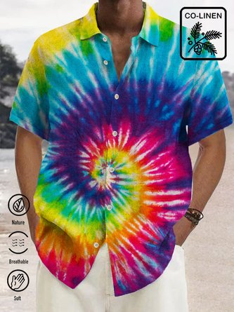 Royaura Cotton hemp Tie Dye Ombre Peace & Love Men's Vacation Beach Hawaiian Big & Tall Aloha Wrinkle Free Shirt