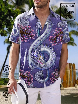 Royaura Japanese Oriental Dragon Men's Hawaiian Shirts Large Breathable Aloha Nature  Fiber Blended Art Shirts