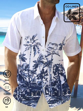 Royaura Natural Fiber Coconut Tree Hawaiian Shirt Oversized Vacation Aloha Shirt