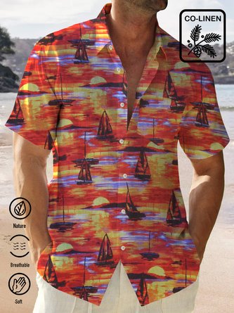 Royaura Sunset Beach Sailing Men's Hawaiian Vacation  Art Shirt  Plus Size Aloha Shirts