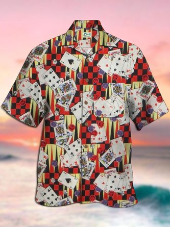 Royaura Vintage Poker Checkerboard Men's Retro Lattice Party Shirt Big &Tall Aloha Shirts