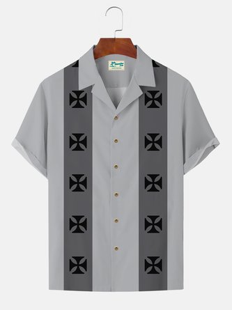 Royaura Nostalgic Movie Star Men's Bowling Shirts Stretch Big Size Button Medieval Geometric Aloha Shirts