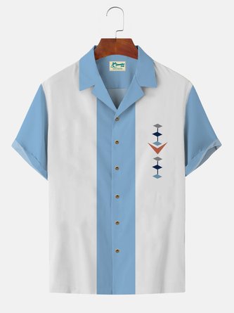 Royaura Nostalgic Movie Star Men's Bowling Shirt Stretch Big Size Button Medieval Geometric Aloha Shirts
