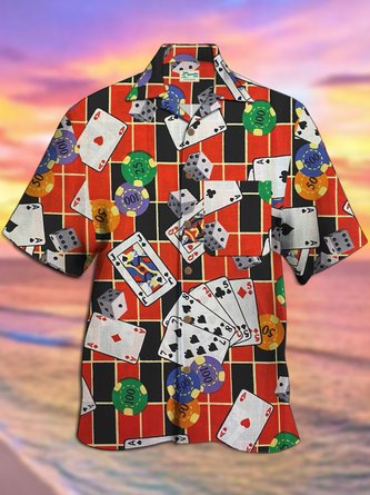 Royaura Vintage Las Vegas Gambling Game Men's Retro Poker Checkerboard Shirt  Plus Size Aloha Shirts