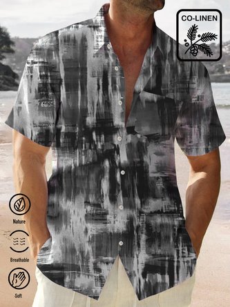 Royaura Cotton-Linen Black Gradient Block Men's Casual Shirt  Plus Size Shirts