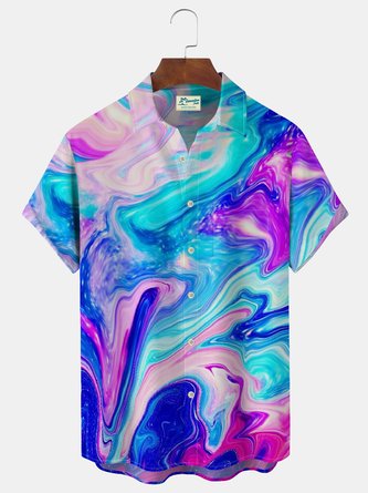 Royaura Gradient Color Art Men's Hawaiian Shirts Men's Pocket Big & Tops Stretch Fashion Button Shirts