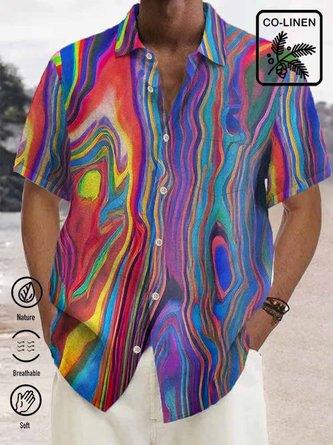 Royaura Cotton hemp Men's Casual Gradient Print Front Button Soft Breathable Chest Pocket Casual Hawaiian Shirt