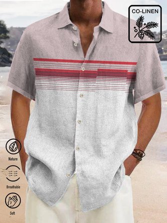 Royaura Casual Cotton-Linen Classic Stripes Men's Retro Color Matching Plus Size Shirts