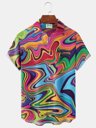 Royaura Gradient Color Art Psychedelic Line Men's Hawaii Big & Tall Aloha Shirt