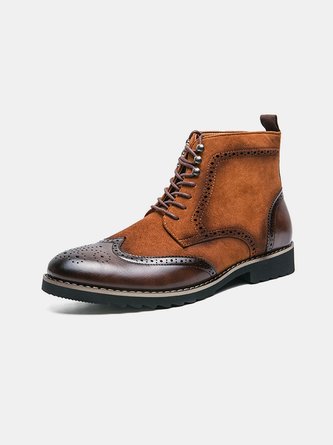 Retro First-Layer Cowhide Carved Men's Boots Brogue British High-Top Shoes Chelsea Martin Ankle Boots
