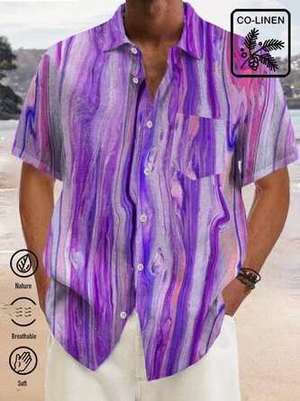 Royaura Gradient Color Art Marbling Men's Irregular Stripes Cotton-Linen Plus Size Shirt