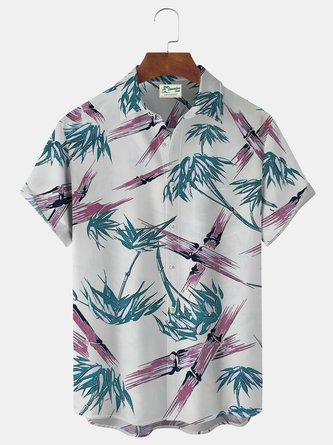 Royaura Bamboo Plant Print Beach Men's Vacation Hawaiian Big and Tall Aloha Shirt